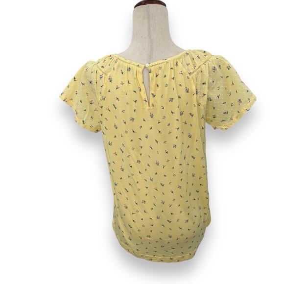 Ann Taylor Loft Light Yellow Ditsy Floral Top Size Small Cottage Fairy Swiss Dot - Picture 6 of 9
